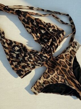 Vintage Roberto Cavalli Leopard Sequin Cutout Monokini Medium